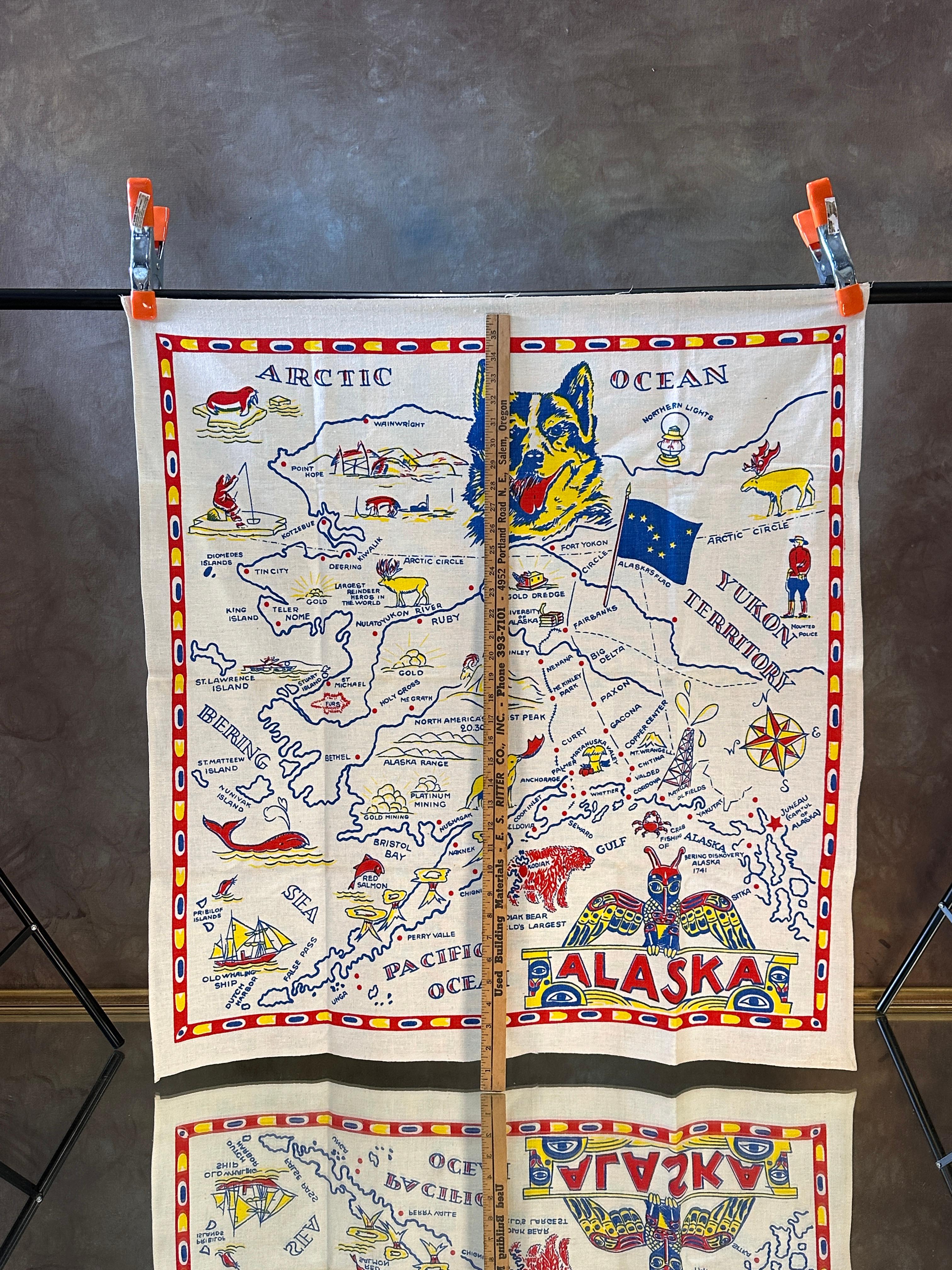 Vintage ALASKA Souvenir Tablecloth Map