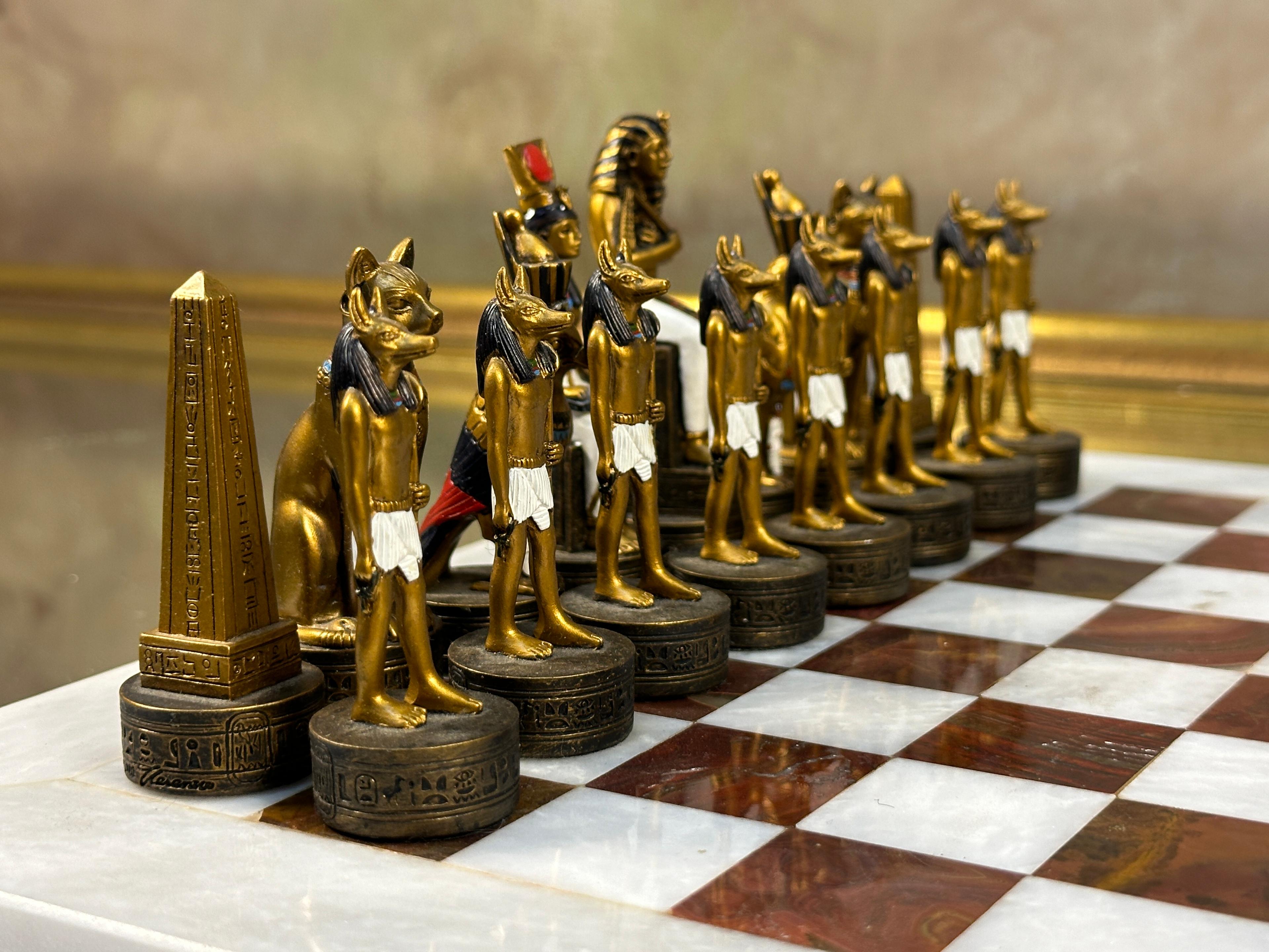 Egyptian Chess Set With Marble Chess Board