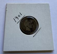 1901 BARBER DIME COIN