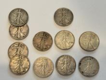Lot of 11 Walking Liberty Half Dollar Coins 1934 - 1946