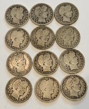 Lot of 12 Vintage Barber Quarter Dollar coins