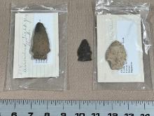 Arrowheads lot of 3 points Dudkewitz Collection largest 3"