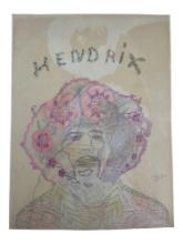 Rare Jimi Hendrix Hand Signed Illustration Art Drawing Autograph