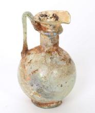 Roman Green Glass Trefoil Oinochoe, 2nd-3rd AD