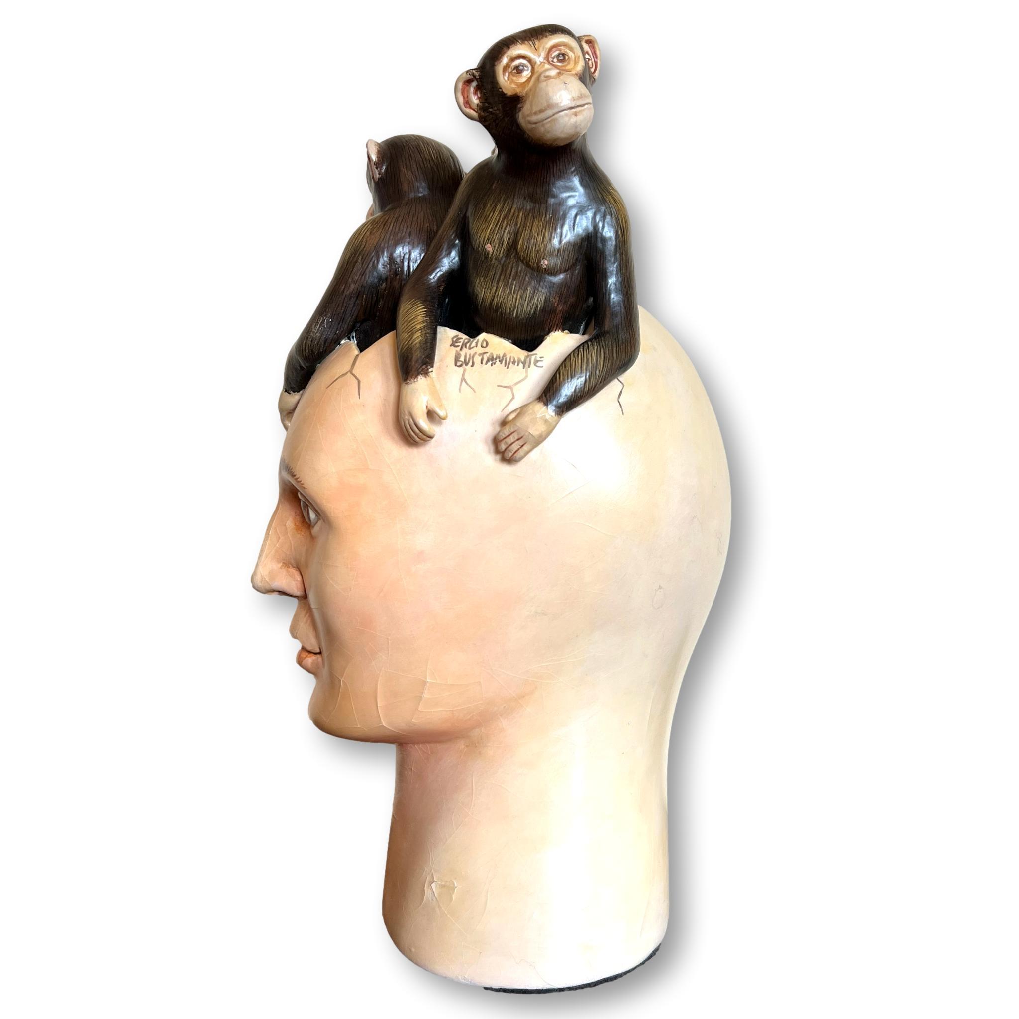 Sergio Bustamante Signed Ceramic Hatching Monkey Head