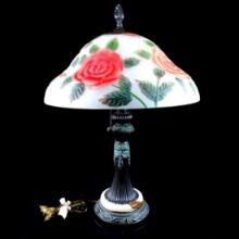 Vintage Reverse Painted Glass Lamp