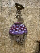Cranberry Opalescent Hanging Kerosene Library Lamp