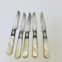 5 knives Mother of Pearl and Sterling Detail