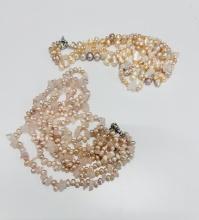 2 Necklaces Pink fresh water pearls w/quartz