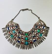 Tribal Sterling Turquoise lapis collar Necklace