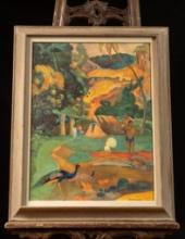 Vintage Framed Gauguin Matamoe, or Landscape with Peacocks Print