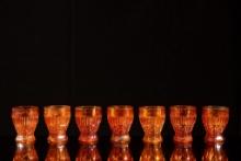 Set of 7 Carnival Glass Joseph Inwald Czech Republic Rivoli Marigold Tumbler set
