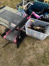 GLASS TABLE, CAR SEAT, KIDS BIKE, AND HOUSEHOLD ITEMS
