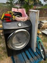 SAMSUNG WASHER, LIGHT FIXTURE, BABY SWING, BBQ PIT, TOW STRAPS AND BIKE