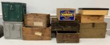 Large Lot Wooden Crates and To Ammo Boxes