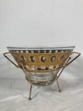 Mid Century Modern Green and Gold Bowl with Stand