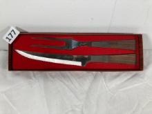 Mid Century Modern Carving Set Steel and Teak