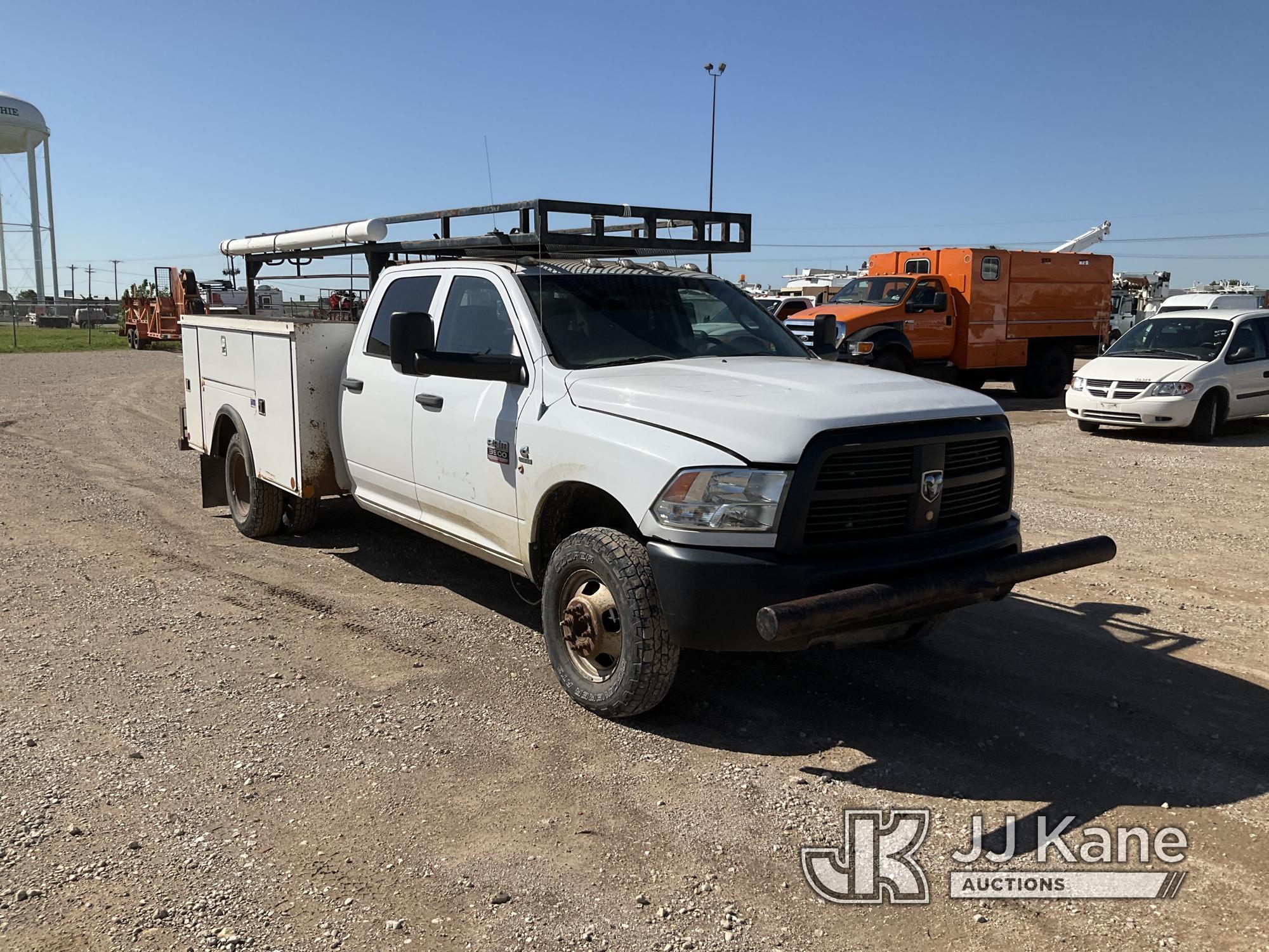 (Waxahachie, TX) 2012 RAM 3500 4x4 Crew-Cab Service Truck Runs & Moves, Check Engine Light On, Exhau