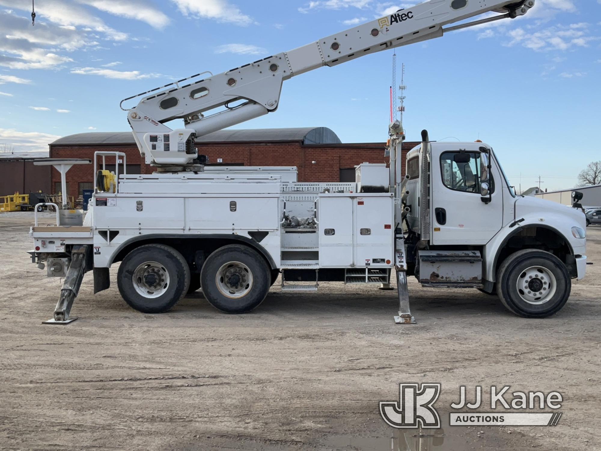 (Des Moines, IA) Altec AM55E, Over-Center Material Handling Bucket Truck rear mounted on 2014 Freigh