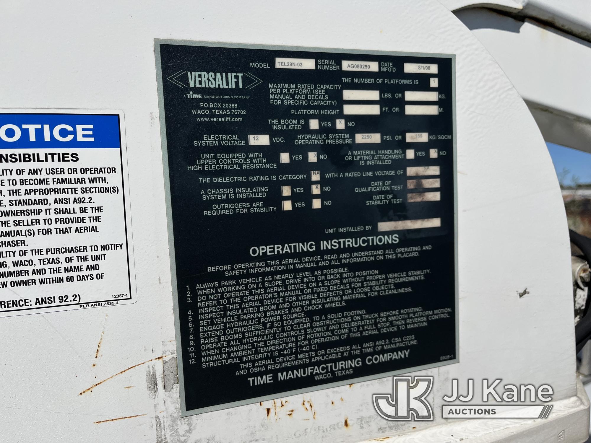 (Bellport, NY) Versalift TEL29NE03, Telescopic Non-Insulated Bucket Truck mounted behind cab on 2008