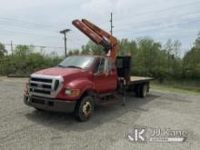 (Fort Wayne, IN) Palfinger PK9501, Knuckleboom Crane mounted behind cab on 2005 Ford F650 Flatbed Tr