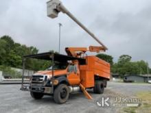 Altec LR756, Over-Center Bucket Truck mounted behind cab on 2013 Ford F750 Chipper Dump Truck Runs, 