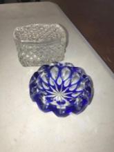 blue/crystal dish - crystal covered box-garage fd