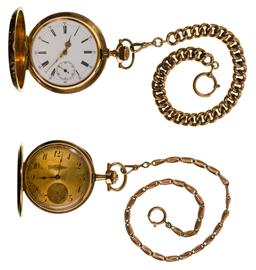 14k Yellow Gold Full Hunter Case Pocket Watches with Chains