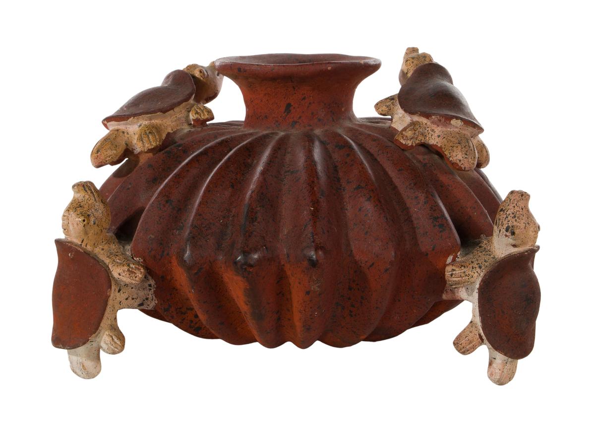 Mexican Colima Style Pumpkin-form Earthenware Vessel