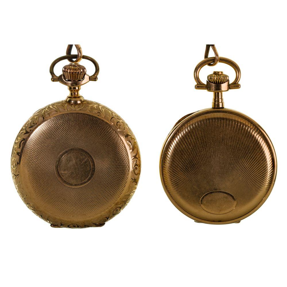 14k Yellow Gold Full Hunter Case Pocket Watches with Chains