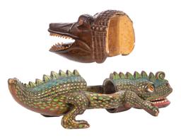 Latin American Painted Wood Alligator Masks