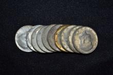 10 - Kennedy 40% Silver Half Dollars; 10xBid