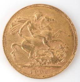1903 GREAT BRITAIN EDWARD VII GOLD SOVEREIGN COIN