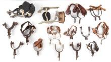 LOT OF 22 VINTAGE LEATHER SPURS & HORSE BIT