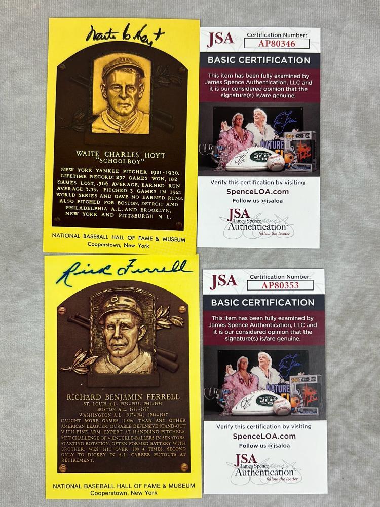 (2) Signed Hall of Fame Postcards JSA - Ferrell and Hoyt