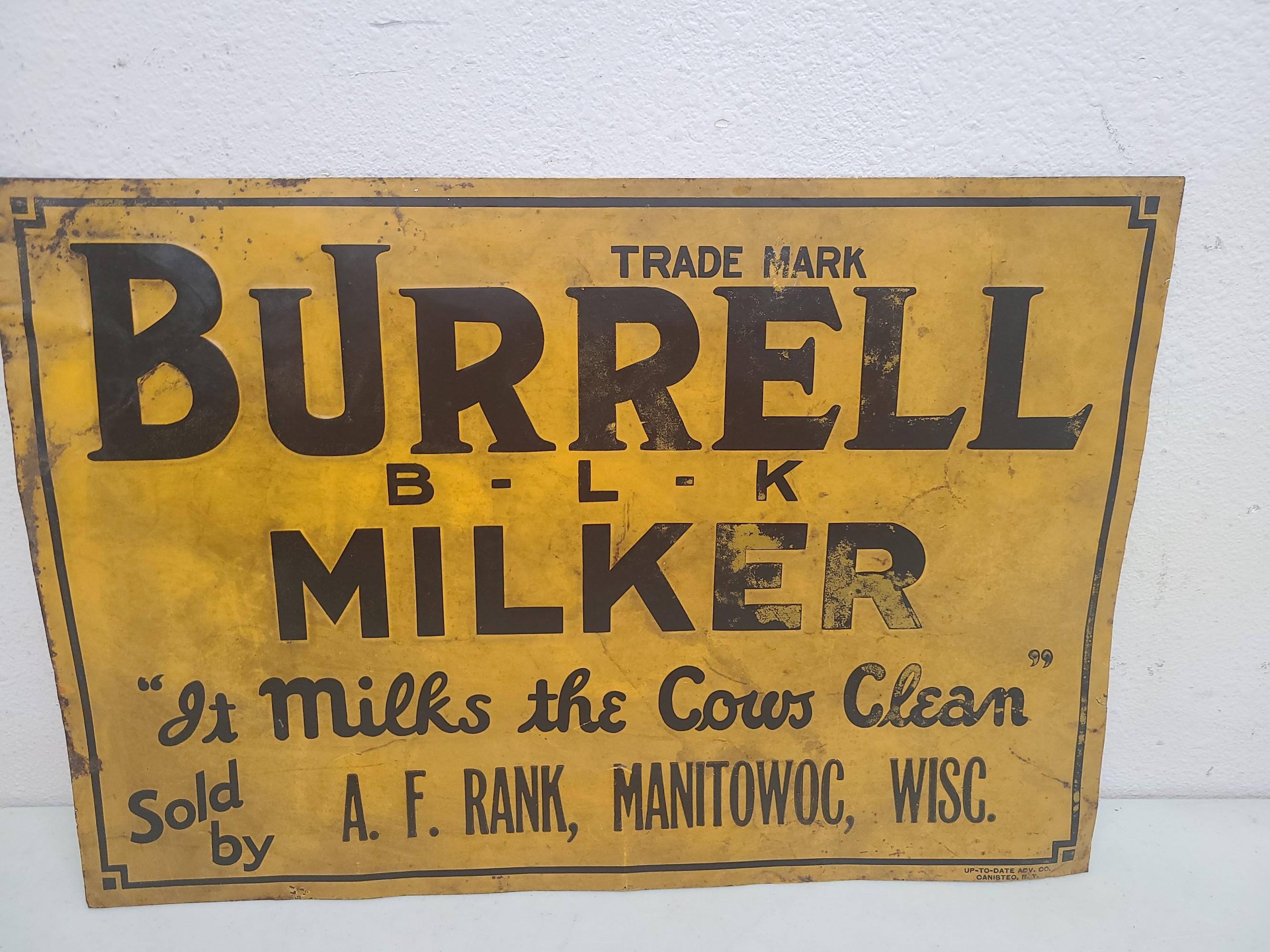 SST Embossed,  Burrell B-L-K  Milker Sign