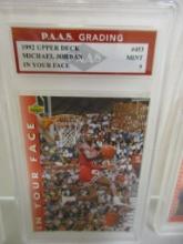 Michael Jordan Chicago Bulls 1992 Upper Deck In Your Face #453 graded PAAS Mint 9