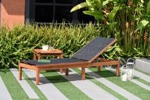 BRAND NEW OUTDOOR 100% FSC SOLID WOOD AND BLACK SLING CHAISE LOUNGER - PACK OF 2