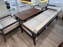 Smynra  a 4 Piece Outdoor Patio Furniture Set with a 3 Seater Sofa, (2)  Side Chairs with a Teak Top