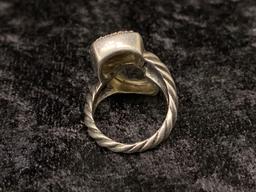One Ring with Scissor Cut Prasiolite and Diamonds in Sterling Silver