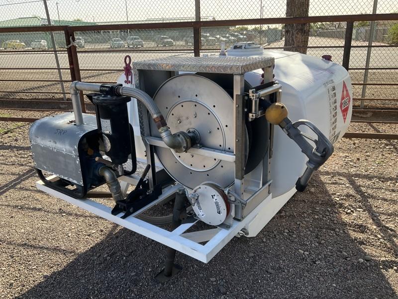 SKID MOUNTED TANK W/ PUMP AND HOSE REEL