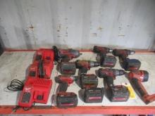 MILWAUKEE 18V CORDLESS TOOL SET, INCLUDING FLASH LIGHT, (4) DRILL DRIVERS, (7) BATTERIES & (3)