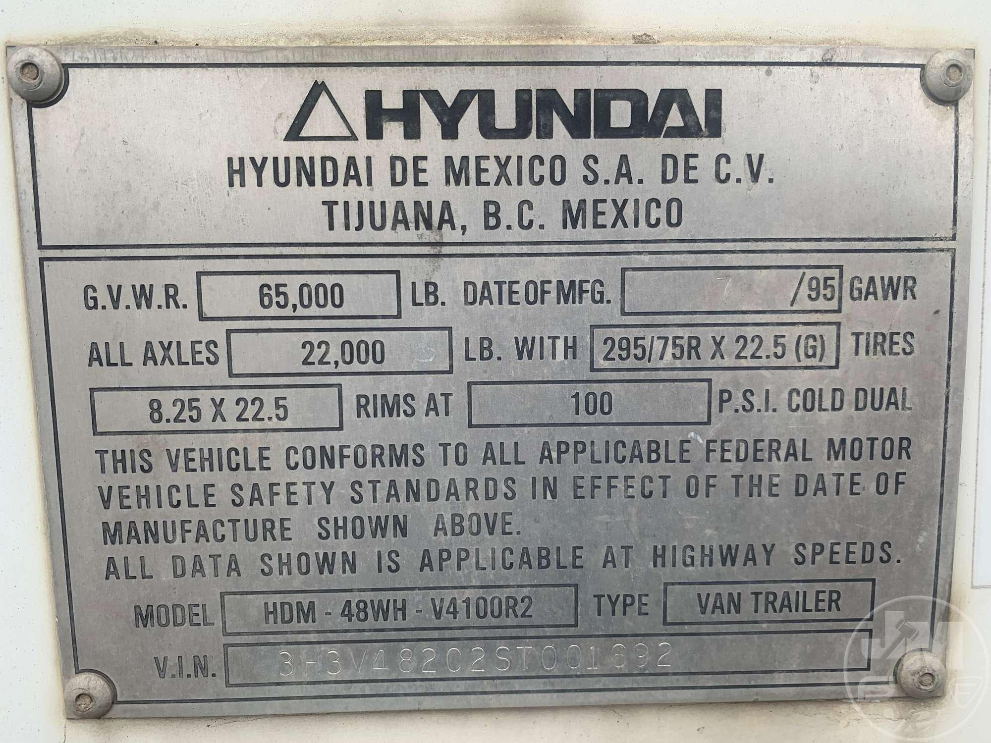 1995 HYUNDAI TRANSLEAD TRAILERS HYUNDAI TRANSLEAD TRAILERS 48'X102" VAN TRAILER VIN: 3H3V482C2ST0016