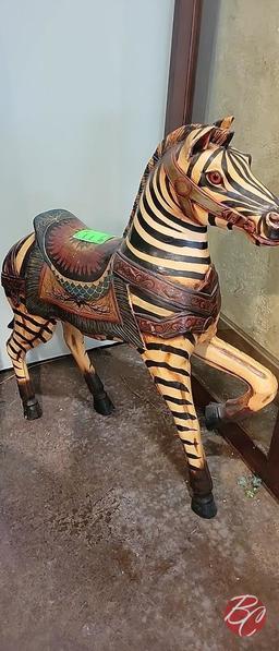 Antique Hand Carved Mahogany Zebra Statue