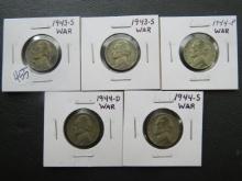 (2) 1943-S, 1944-P 1944-D, 1944-S Jefferson War Nickel