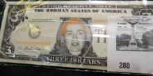 Pad of Hillary Clinton $3 Parody Banknotes.