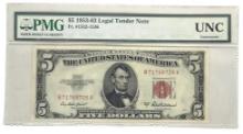 1953 A $5 U.S. Legal Tender Note PMG UNC