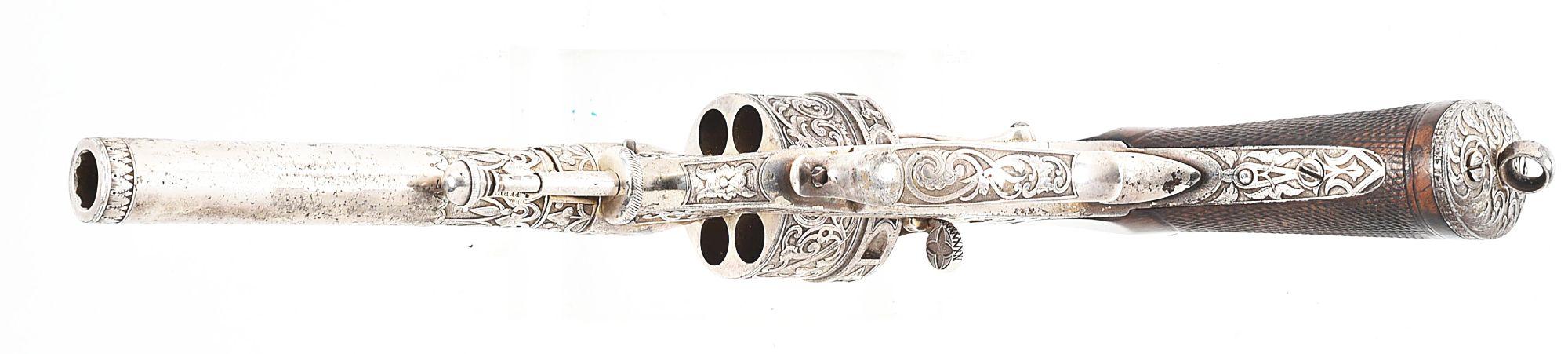(A) ATTRACTIVE CASED AND ENGRAVED L. PERRIN MODEL 1859 DOUBLE ACTION REVOLVER.