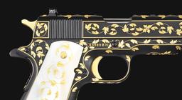 (C) BARRY LEE HANDS MASTER ENGRAVED AND GOLD INLAID COLT 1911A1 SEMI AUTOMATIC PISTOL.