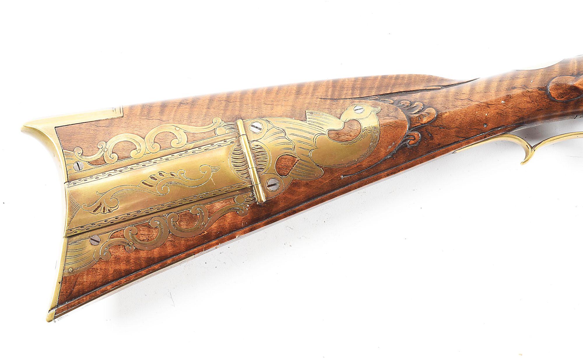 (A) SILVER INLAID AND RELIEF CARVED CONTEMPORARY KENTUCKY RIFLE BY WILLIAM BUCHELE.